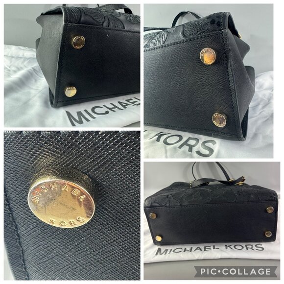 Authentic Michael Kors Black Saffiano Leather Floral Embossed Shoulder Bag - Picture 13 of 14
